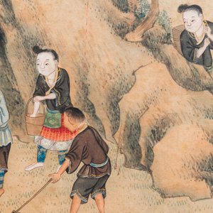 Chinese school, ink and color on paper: Five scenes with boys, 18/19th C. — photo 11