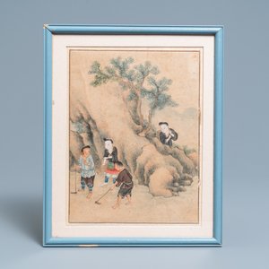 Chinese school, ink and color on paper: Five scenes with boys, 18/19th C. — photo 3