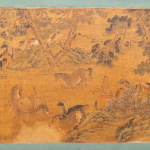 Chinese school, ink and color on paper: 'Horses and their caretakers in a landscape', Ming/Qing — photo 6