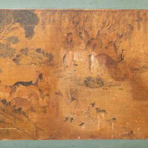 Chinese school, ink and color on paper: 'Horses and their caretakers in a landscape', Ming/Qing — photo 7