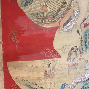 Chinese school, ink and color on paper: 'Shou painting with immortals', 19th C. — 照片 11