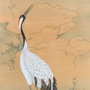 Chinese school, ink and color on paper: 'Two cranes', 20th C. — 照片 2