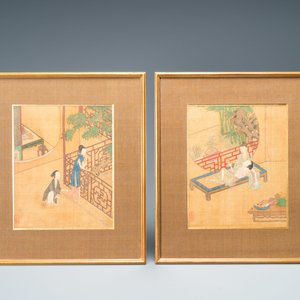 Chinese school, ink and color on silk: Eight erotic and romantic scenes, 18/19th C. — photo 2