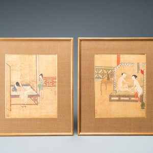 Chinese school, ink and color on silk: Eight erotic and romantic scenes, 18/19th C. — photo 4