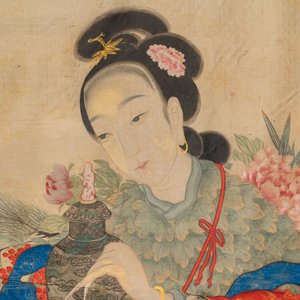 Chinese school, ink and color on silk: 'Magu with a crane', 18/19th C. — 照片 3
