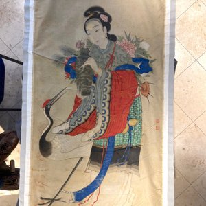 Chinese school, ink and color on silk: 'Magu with a crane', 18/19th C. — 照片 8