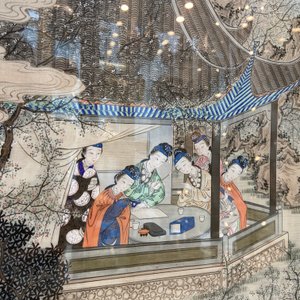 Chinese school, ink and color on silk: 'Two scenes with ladies near a river', 19th C. — photo 13