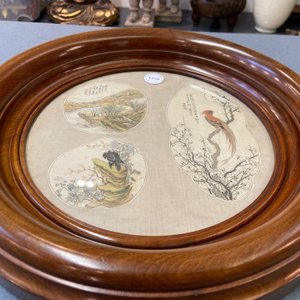 Chinese school, ink and color on textile fan leaf: 'Birds and a mountainous landscape', 19/20th C. — photo 6