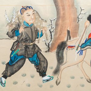 Chinese school, ink and colour on paper, 19/20th C.: 'Two equestrian hunting scenes' — photo 2