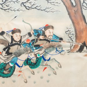 Chinese school, ink and colour on paper, 19/20th C.: 'Two equestrian hunting scenes' — photo 4
