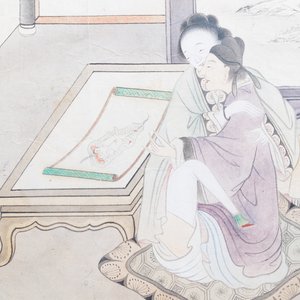 Chinese school, ink and colour on paper, 19th C.: 'Erotical scene' — photo 1