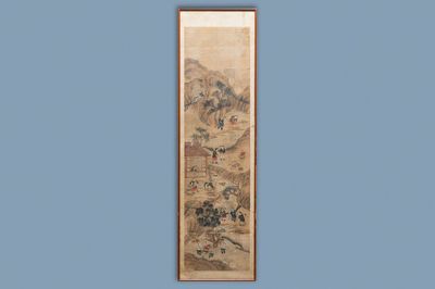 Chinese school, ink and colour on paper, 19th C.: 'The paper production'