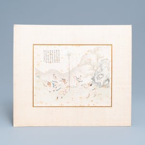 Chinese school, ink and colour on paper, 19th C.: 'Two scenes with figures in a landscape' — 照片 4