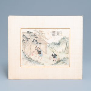 Chinese school, ink and colour on paper, 19th C.: 'Two scenes with figures in a landscape' — 照片 6