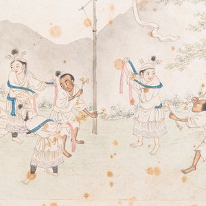 Chinese school, ink and colour on paper, 19th C.: 'Two scenes with figures in a landscape' — 照片 9