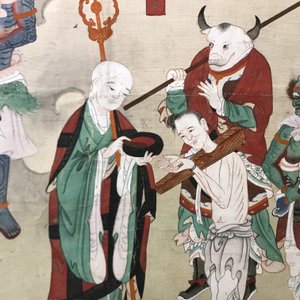 Chinese school, ink and colour on paper, Qing: 'Warriors and deities in heaven' — 照片 12