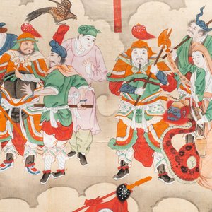 Chinese school, ink and colour on paper, Qing: 'Warriors and deities in heaven' — 照片 3