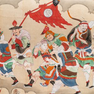 Chinese school, ink and colour on paper, Qing: 'Warriors and deities in heaven' — 照片 4