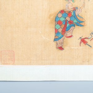Chinese school, ink and colour on silk, 18/19th C.: 'A jester in front of an elderly couple in a daybed' — photo 5