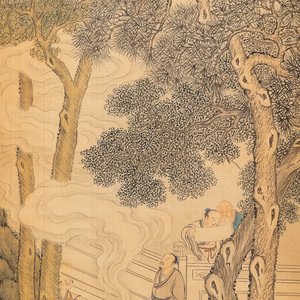 Chinese school, ink and colour on silk, 18/19th C.: 'Scholars and their servants' — photo 1