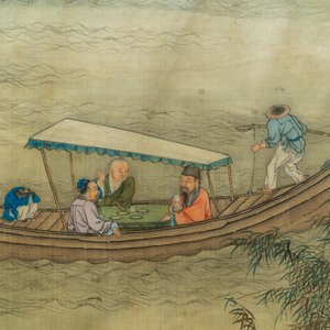 Chinese school, ink and colour on silk, 18/19th C.: 'Tea party on the water' — 照片 4