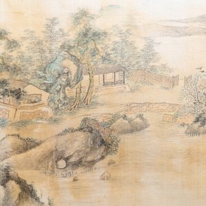 Chinese school, ink and colour on silk, 20th C.: 'Three landscape views' — photo 11