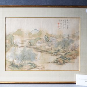 Chinese school, ink and colour on silk, 20th C.: 'Three landscape views' — photo 14