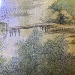 Chinese school, ink and colour on silk, 20th C.: 'Three landscape views' — photo 23