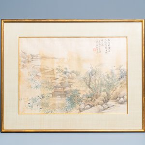 Chinese school, ink and colour on silk, 20th C.: 'Three landscape views' — photo 5