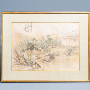 Chinese school, ink and colour on silk, 20th C.: 'Three landscape views' — photo 6