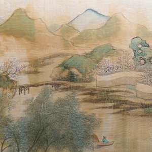 Chinese school, ink and colour on silk, 20th C.: 'Three landscape views' — photo 9