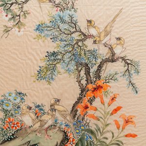 Chinese school, ink and colour on textile, 19/20th C.: 'Birds and ducks near blossoming branches' — 照片 6