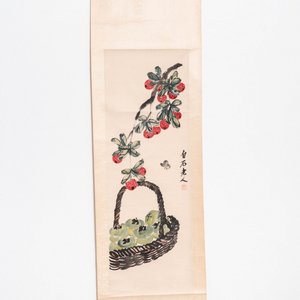 Chinese school, inkt en aquarel op papier, 20e eeuw: 'Lychees en een fruitmand' — foto 2