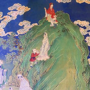 Chinese school, inkt en kleur op doek: 'Bergachtig landschap met godinnen, fabeldieren en jongens', 19/20e eeuw — foto 46