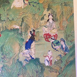 Chinese school, inkt en kleur op doek: 'Bergachtig landschap met godinnen, fabeldieren en jongens', 19/20e eeuw — foto 77