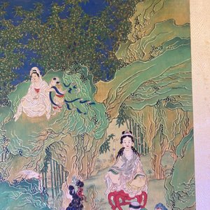 Chinese school, inkt en kleur op doek: 'Bergachtig landschap met godinnen, fabeldieren en jongens', 19/20e eeuw — foto 78