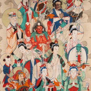 Chinese school, inkt en kleur op papier, Qing: 'Goden in de hemel' — foto 1