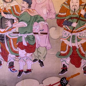 Chinese school, inkt en kleur op papier, Qing: 'Krijgers en goden in de hemel' — foto 18