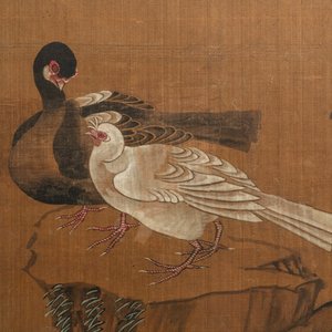 Chinese school, inkt en kleur op zijde, 18/19e eeuw: 'Vier vogels bij rotsen' — foto 2