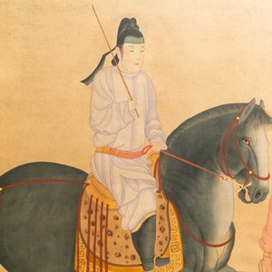 Chinese school, inkt en kleur op zijde, 19/20e eeuw: 'Drie ruiters te paard' — foto 3