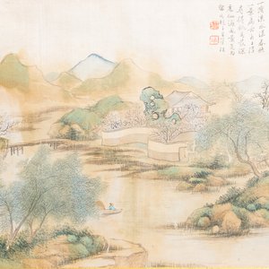 Chinese school, inkt en kleur op zijde, 20e eeuw: 'Drie landschappen' — foto 4