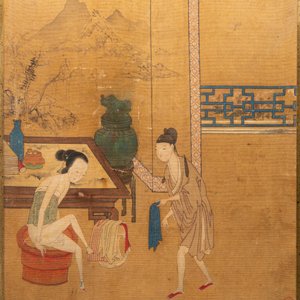 Chinese school, inkt en kleur op zijde: Acht erotische en romantische scènes, 18/19e eeuw — foto 11
