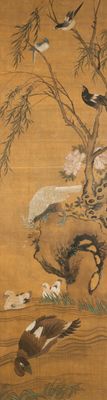 Chinese school, inkt en kleur op zijde: 'Eenden en vogels bij het water', late Ming/vroege Qing