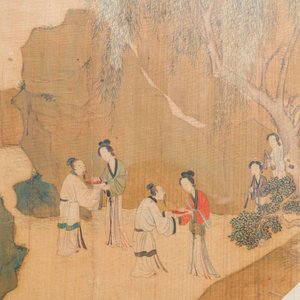 Chinese school, inkt en kleur op zijde: 'Personages in een bergachtig landschap', Qing — foto 5