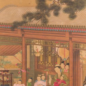 Chinese school: 'Keizer Qianlong met kinderen', inkt en kleur op zijde, 18/19e eeuw — foto 1