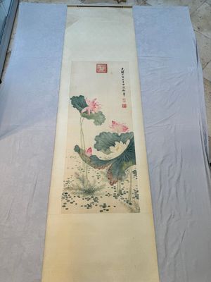 Chinese school: 'Lotus', ink and colour on paper, Cixi seal mark, 19/20th C. — foto 1