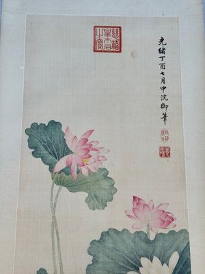 Chinese school: 'Lotus', ink and colour on paper, Cixi seal mark, 19/20th C. — foto 3