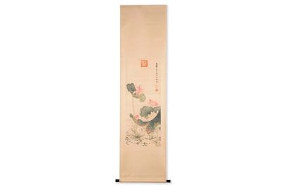 Chinese school: 'Lotus', ink and colour on paper, Cixi seal mark, 19/20th C.