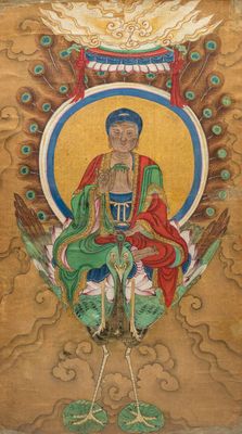 Chinese school: Mahamayuri, gold, ink and colour on paper, Qing