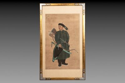 Chinese school: 'Manchu archer', ink and colour on silk, 18/19th C.
